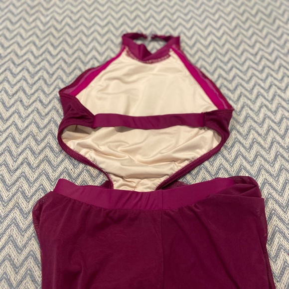 Reverence Dance Costume Style 1628 Berry Tricot & Mesh Halter High-Low Dress - Picture 8 of 9